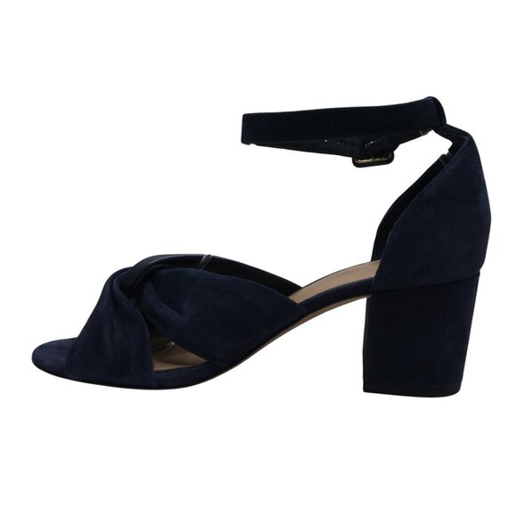 Diane Von Furstenberg Pasadena Blue Leather Open Toe Chunky Heel Sandals - Picture 3 of 13